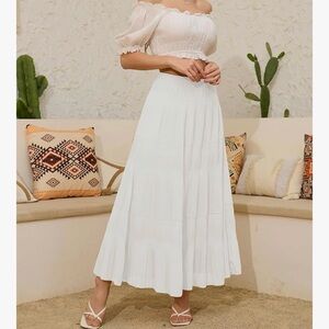 Boho Tiered White Maxi Skirt